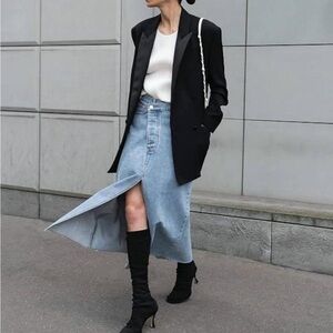 Denim Midi Skirt With Asymmetrical Waist Size Small